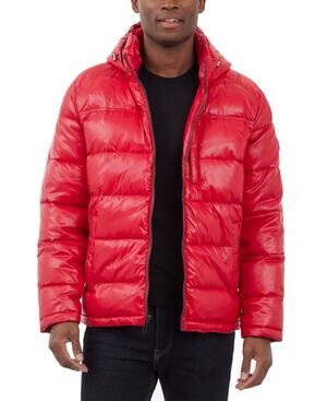 Michael Kors red sustainable insulation puffer jacket hood hooded MENS MEDIUM